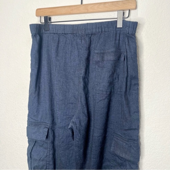 Theory Easy Pull On Cargo Linen Eco Sharkskin 2 Cropped Wide Leg Pants - Picture 8 of 12